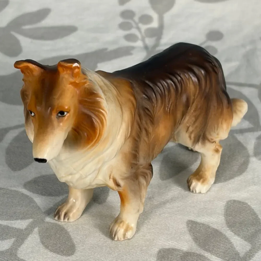 Vintage Ceramic Rough Collie Dog Figurine Hand Painted Lassie Style cottage
